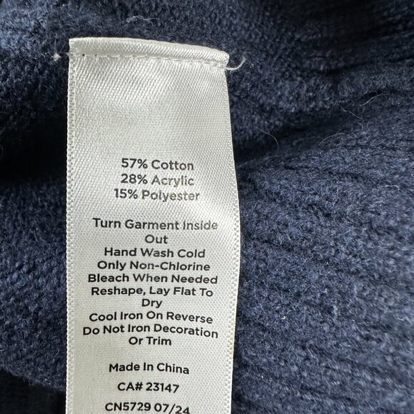 Talbots Sequin Reindeer Mockneck Sweater Blue Gold Buttons M Petite Holiday Look - Picture 4 of 14